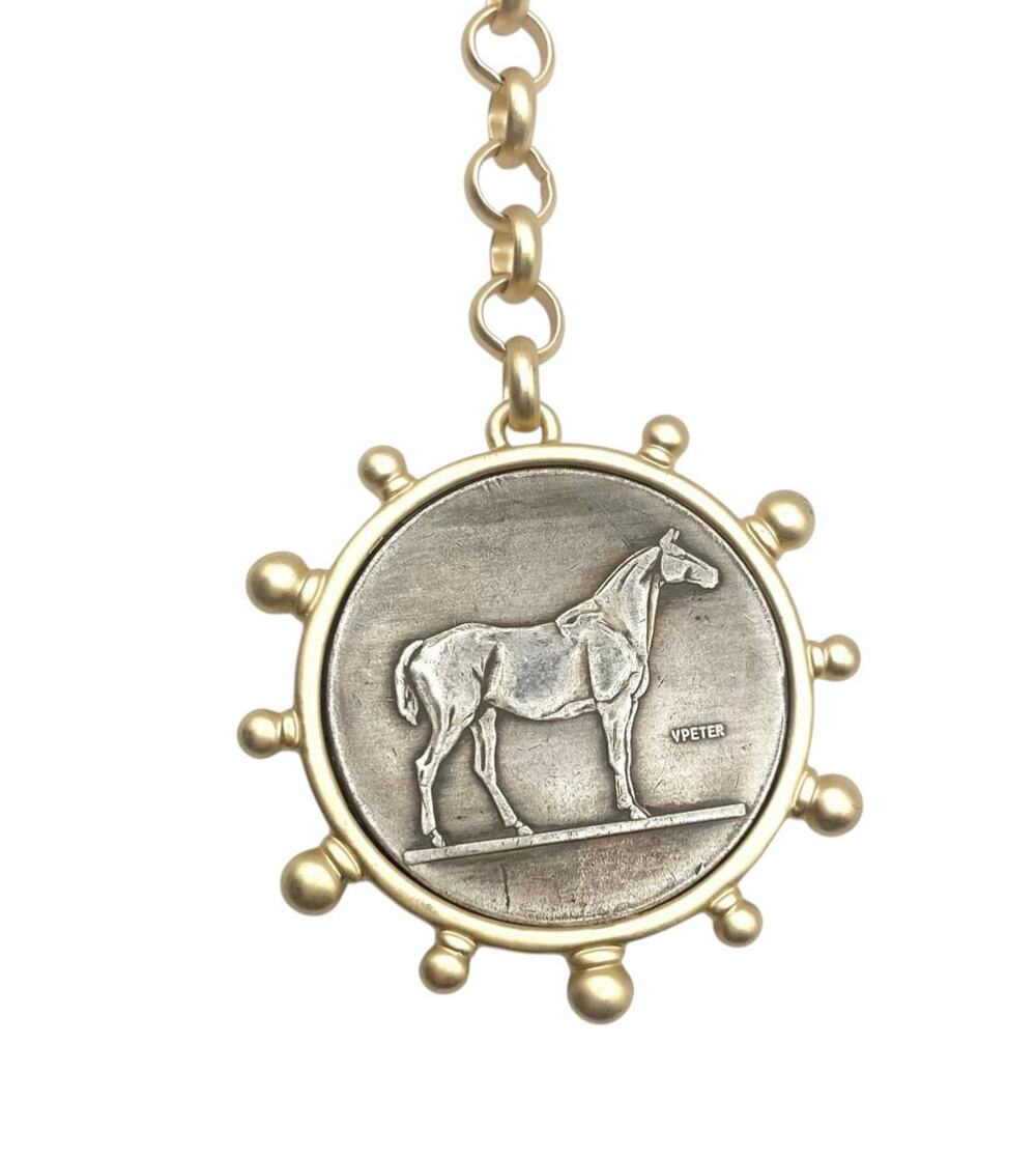 Gold Horse Coin Necklace | Equestrian Medallion Pendant | Horse Jewelry Gift